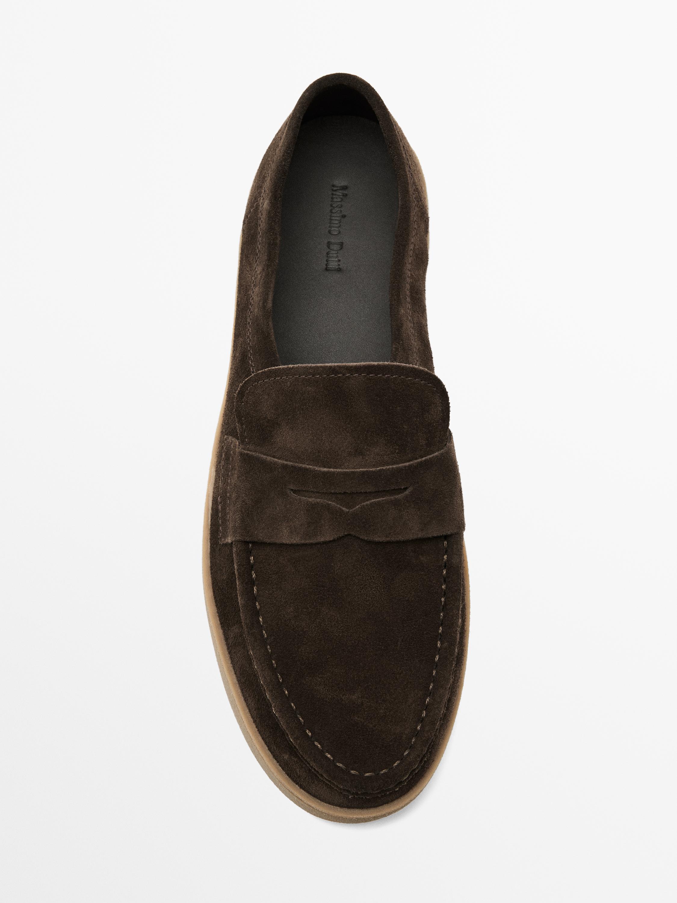 Split suede penny loafers